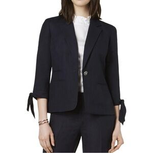 Nine West Womens Linen Tie-Sleeve One-Button Blazer Navy Size 20 Plus Size